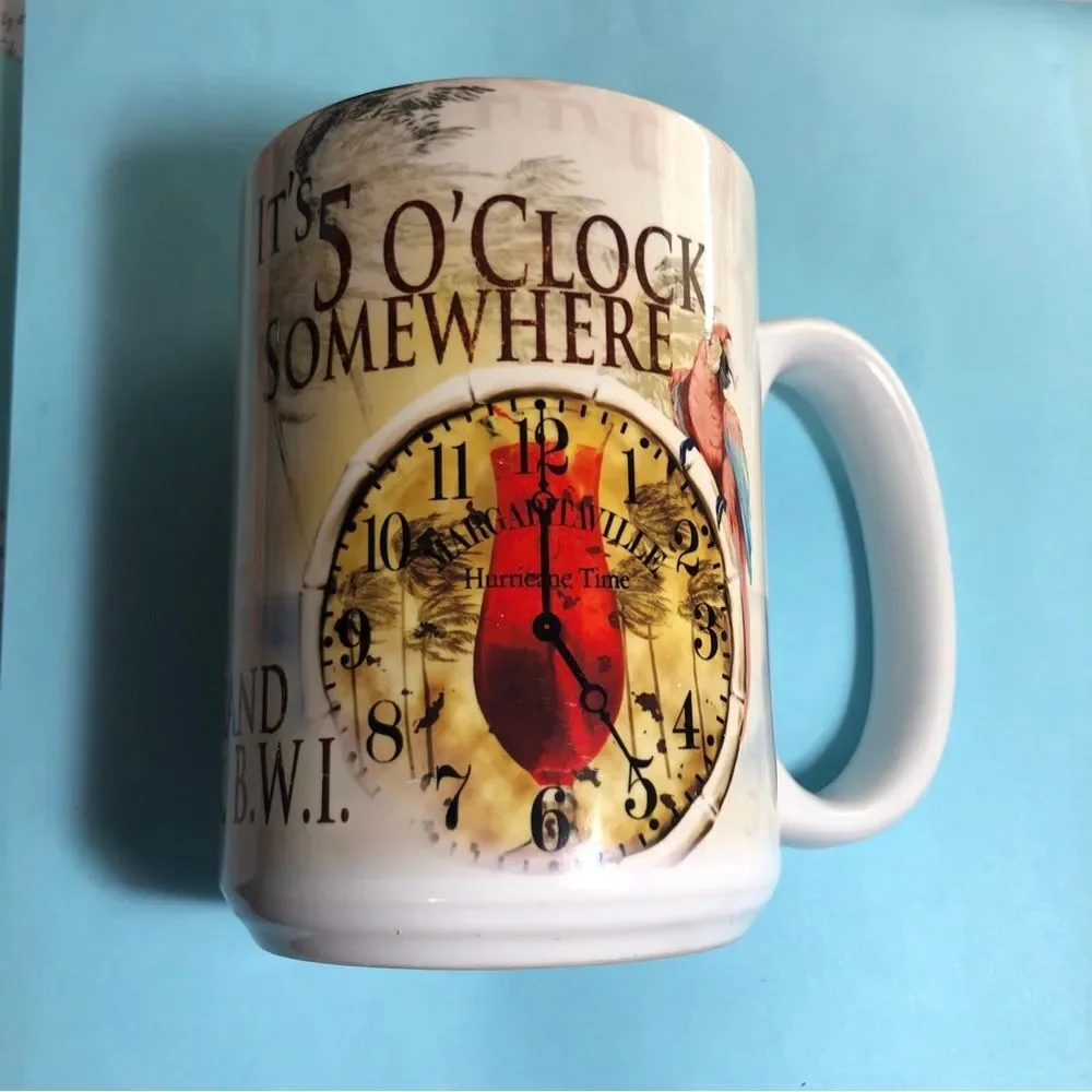 It’s Five O’clock Somewhere  Margaritaville Mug  &  Matching Parrot Design Flag